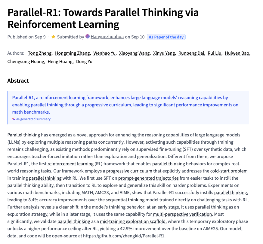 Parallel-R1

Towards Parallel Thinking via Reinforcement Learning