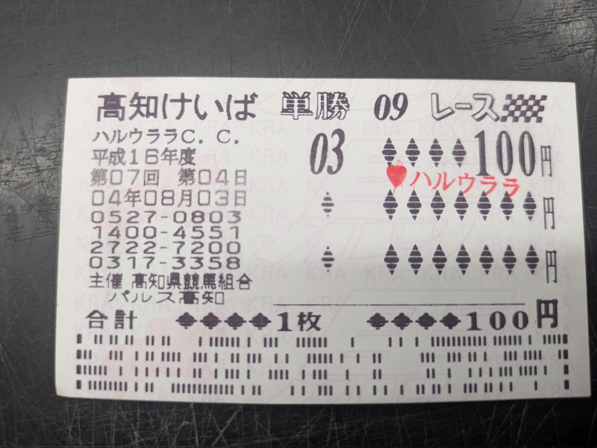 ハルウララ 単勝馬券 武豊 ハルウララ 単勝馬券 YSダービージョッキー