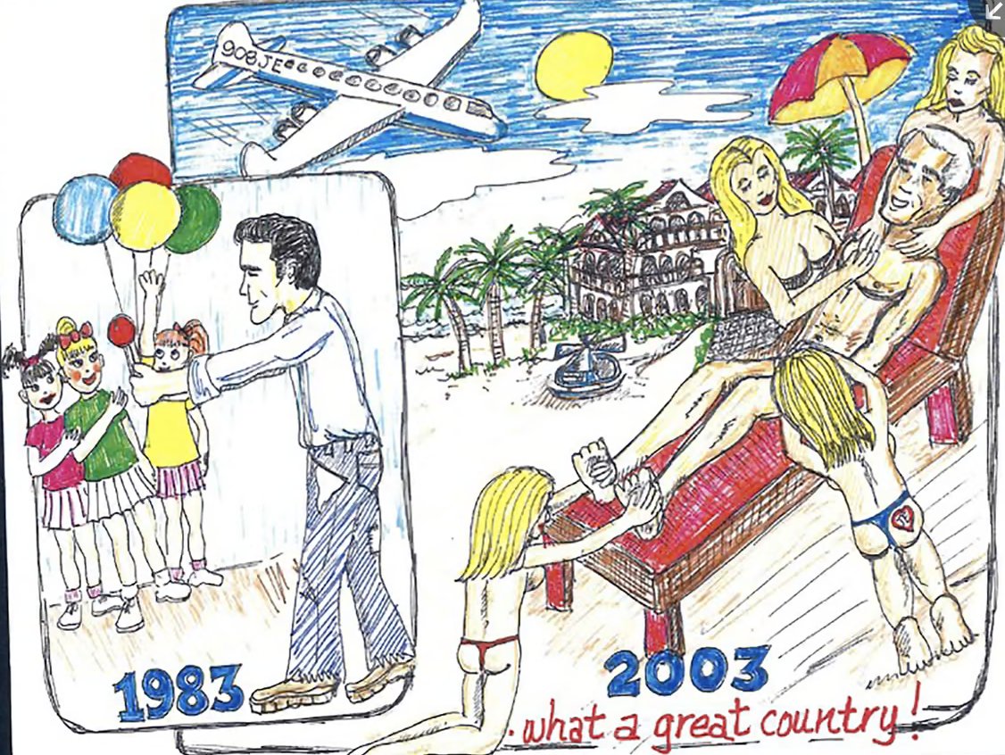 berkeslaw's tweet image. #BirthdayBook From the infamous Epstein &quot;birthday book,&quot; artist unknown. The fuck? Somebody knew him quite well. Isn&apos;t it time to start burning people at the stake?