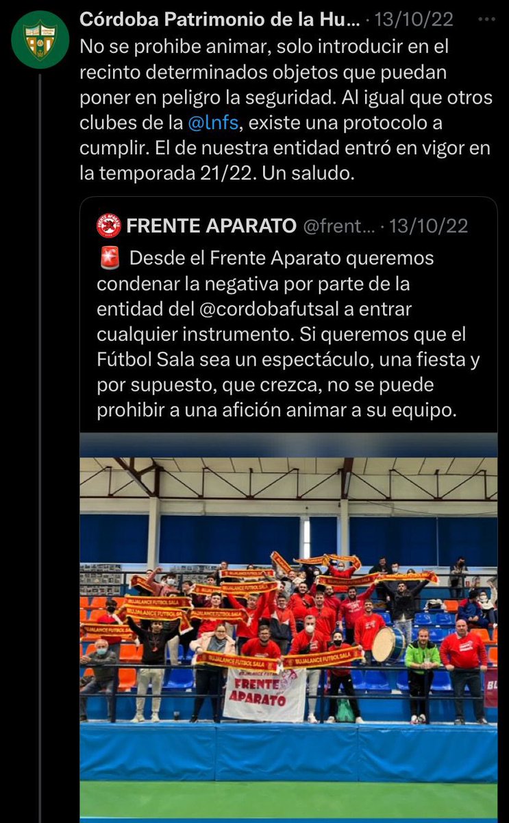 El famoso protocolo es solo para algunos. 

S habrá acabado justo ahora por casualidad. A ver qué impedimento pone este año.

Como te gusta copiar al equipo que nunca podrás tener, como aquella vez que quisiste comprarnos 🤣🫵🏼🤷🏻‍♂️ <a href="/bujalancefs/">CD BECONET BUJALANCE FS</a>

<a href="/CordobaFutsal/">Córdoba Patrimonio de la Humanidad</a> <a href="/JoseGarciaRoman/">José García Román</a>