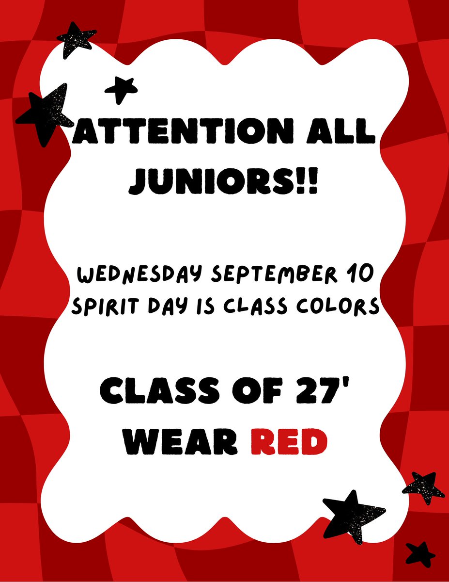 ‼️<a href="/Terry_Rangers/">Terry High School - Lamar CISD</a> JUNIORS‼️Show out and show off our class spirit class of 2027!! On Wednesday, September 10th wear our class color. RED!!