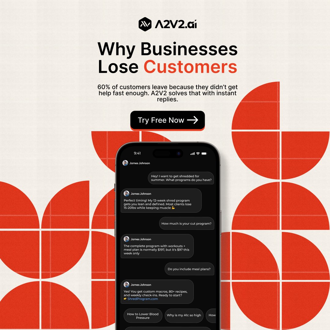 A2V2_Ai's tweet photo. Every second counts ⏰
Don’t lose customers to unanswered questions—A2V2 has you covered.

#AI #AIChatbot #LinkInBio #CreatorTools https://t.co/PZXWsMBKNg