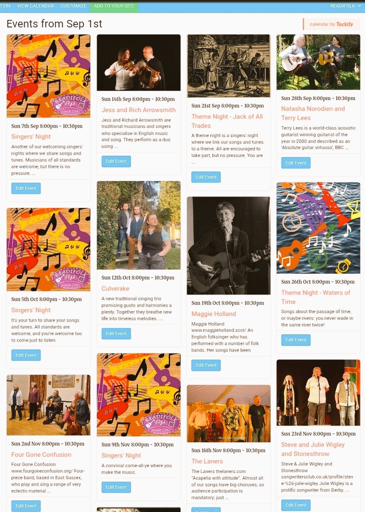 Look What's on at the club this season, including Jess and Richard Arrowsmith, Natasha Norodien and Terry Lees, Culverake, Maggie Holland, Four Gone Confusion, The Laners and Stonesthrow