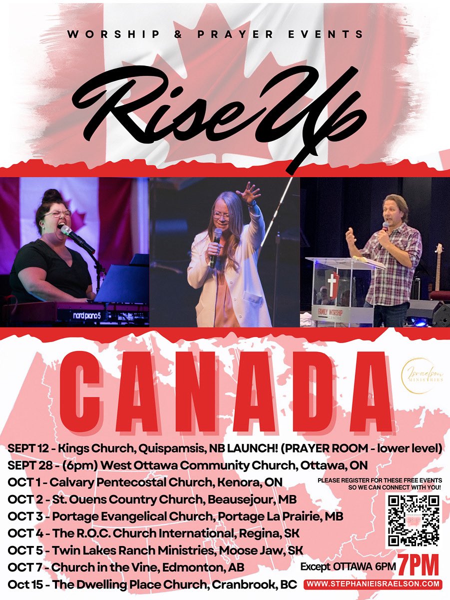 stephisraelson's tweet photo. Join with Israelson Ministries as we launch the Rise Up Canada Tour, a nation-wide call to throneroom worship and prophetic intercession! This Spirit-led, grassroots tour will gather intercessors and worshippers province by province to release the cry of the Holy Spirit. https://t.co/hpp9V0o1ag