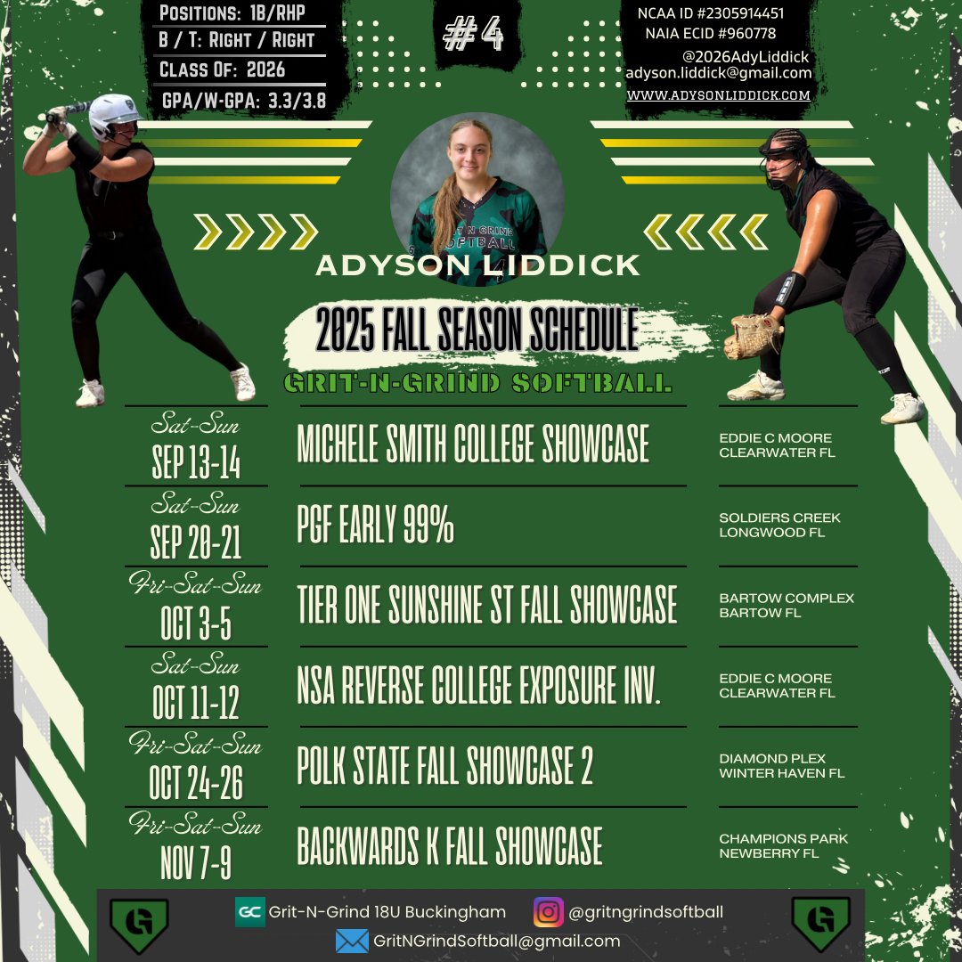 Adyson Liddick 2026 (@2026adyliddick) on Twitter photo Looking forward to a fun Fall with my teammates. Hope you get time to see me and my teammates.
<a href="/UTampaSoftball/">Tampa Softball</a> <a href="/CoachNeubauer_6/">Katie Neubauer</a> <a href="/christine_roser/">Christine Roser</a> @alissasmith12 <a href="/rileygoreeee/">Riley Gore</a> <a href="/UWFSoftball/">UWF Softball</a> <a href="/ashlieghmclean/">Ashliegh McLean</a> <a href="/BaynesCoach/">Coach Baynes</a> <a href="/FloridaTechSB/">Florida Tech Softball</a> <a href="/FNUSOFTBALL/">Coach P</a> <a href="/Jay33Miller/">Jay Miller</a> Looking forward to a fun Fall with my teammates. Hope you get time to see me and my teammates.
<a href="/UTampaSoftball/">Tampa Softball</a> <a href="/CoachNeubauer_6/">Katie Neubauer</a> <a href="/christine_roser/">Christine Roser</a> @alissasmith12 <a href="/rileygoreeee/">Riley Gore</a> <a href="/UWFSoftball/">UWF Softball</a> <a href="/ashlieghmclean/">Ashliegh McLean</a> <a href="/BaynesCoach/">Coach Baynes</a> <a href="/FloridaTechSB/">Florida Tech Softball</a> <a href="/FNUSOFTBALL/">Coach P</a> <a href="/Jay33Miller/">Jay Miller</a>