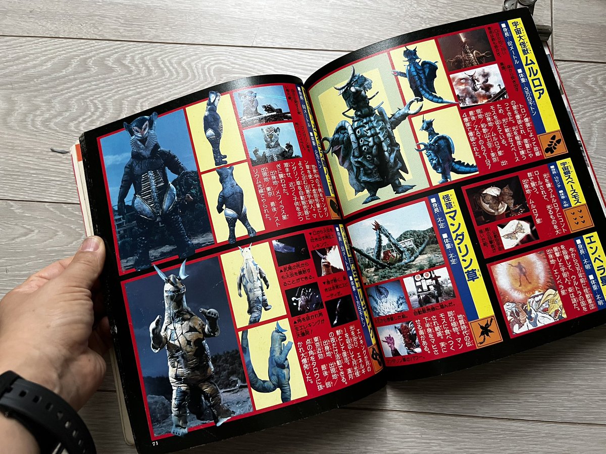 今回タロウを創るにあたり追加した資料なんだけど、もっと早く入手するべきだったわ
大体の怪獣の三面写真が大きめに載ってるのよね……