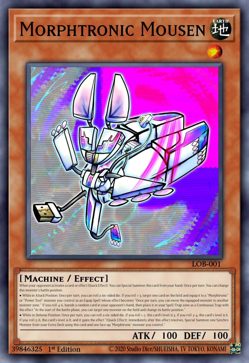 My first custom Yu-Gi-Oh! card design, Morphtronic Mousen!