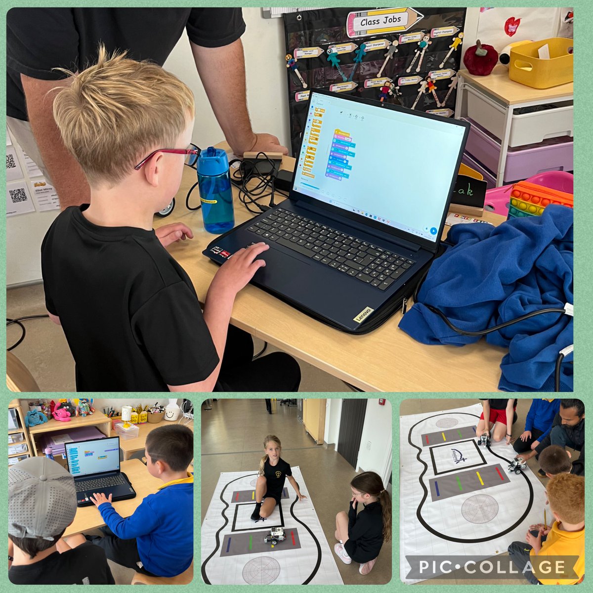 sacred_heartps's tweet photo. Day 2
Today in robotics we were learning how to make the robots play music when they crossed over a coloured line! 
We also made the robots dance 🕺 🤖 
#youngengineers #coding @firstofallon 
@SACTechDigital https://t.co/J9C5K0KSrA