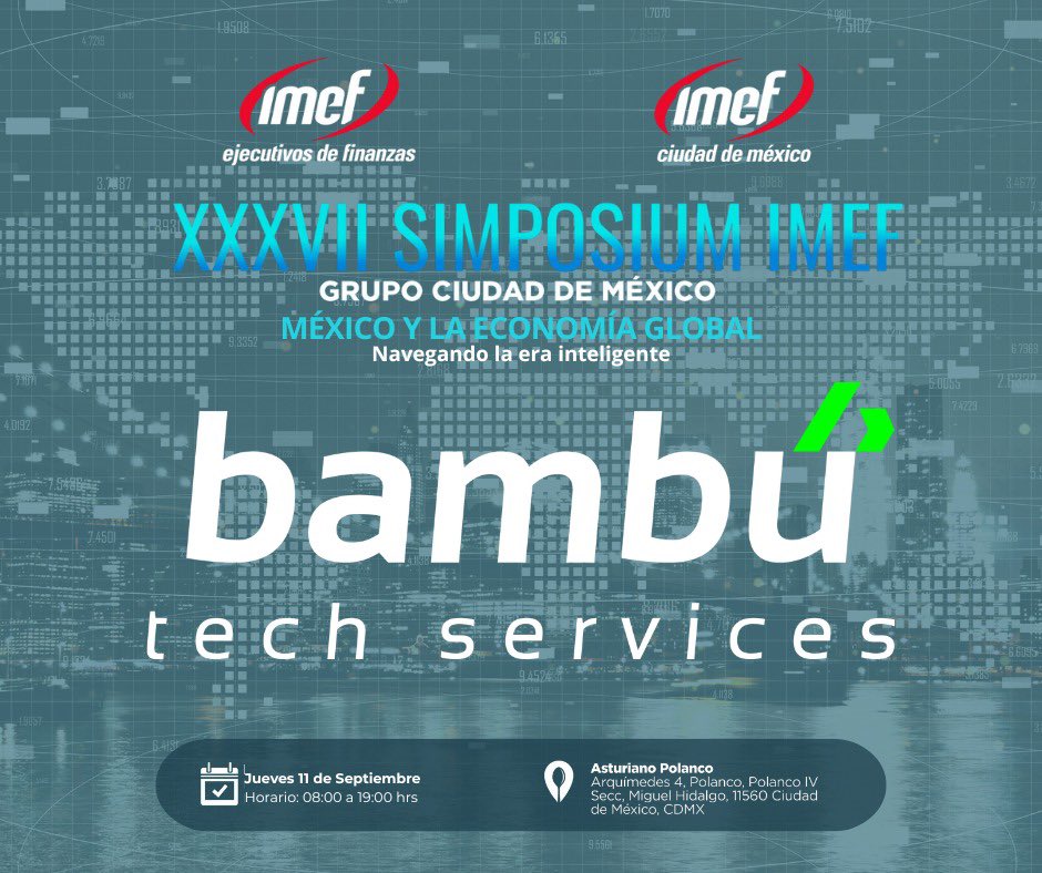 Gracias a Bambú Tech Services por ser parte fundamental del XXXVII Simposium. 

¡Nos enorgullece contar con aliados que impulsan el crecimiento y la transformación! 🚀