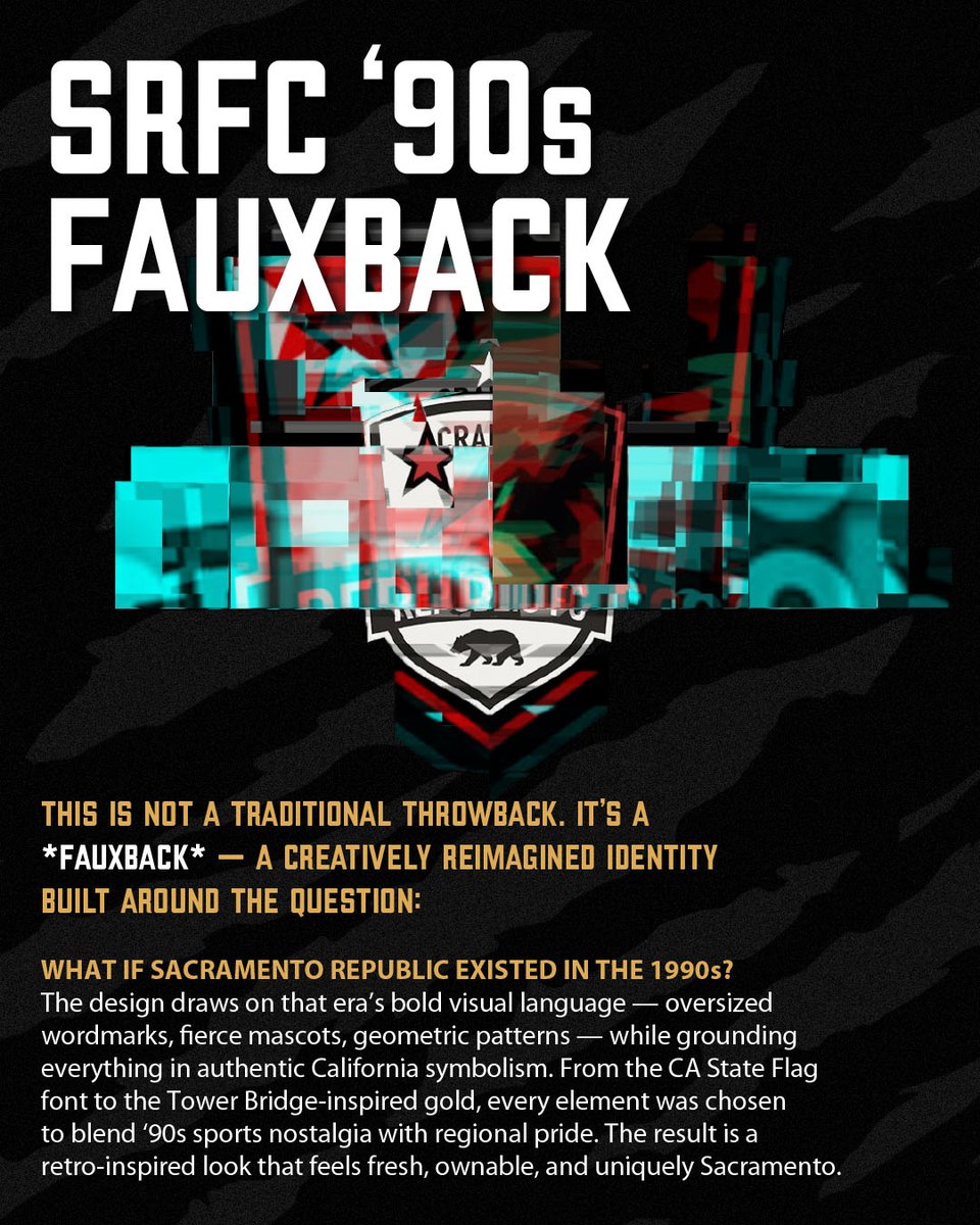 SacRepublicFC's tweet photo. SRFC Reimagined

The 90s Fauxback tells the story of what our club could’ve looked like in the era. Brand suite designed in partnership with @authmadestadium https://t.co/xu4VxMy9LZ