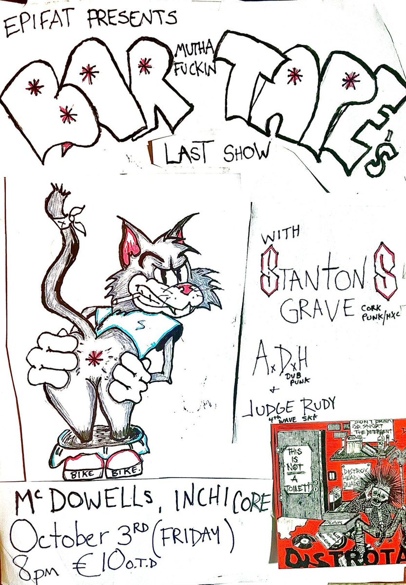 Sad news today as Bar Tape announced their last ever show at McDowells in Inchicore, Dublin but we are very honoured to have been invited to take part in the celebration! Join us, A Dead Human and Judge Rudy on 03/10 and we'll give the lads the send off they deserve 🤘