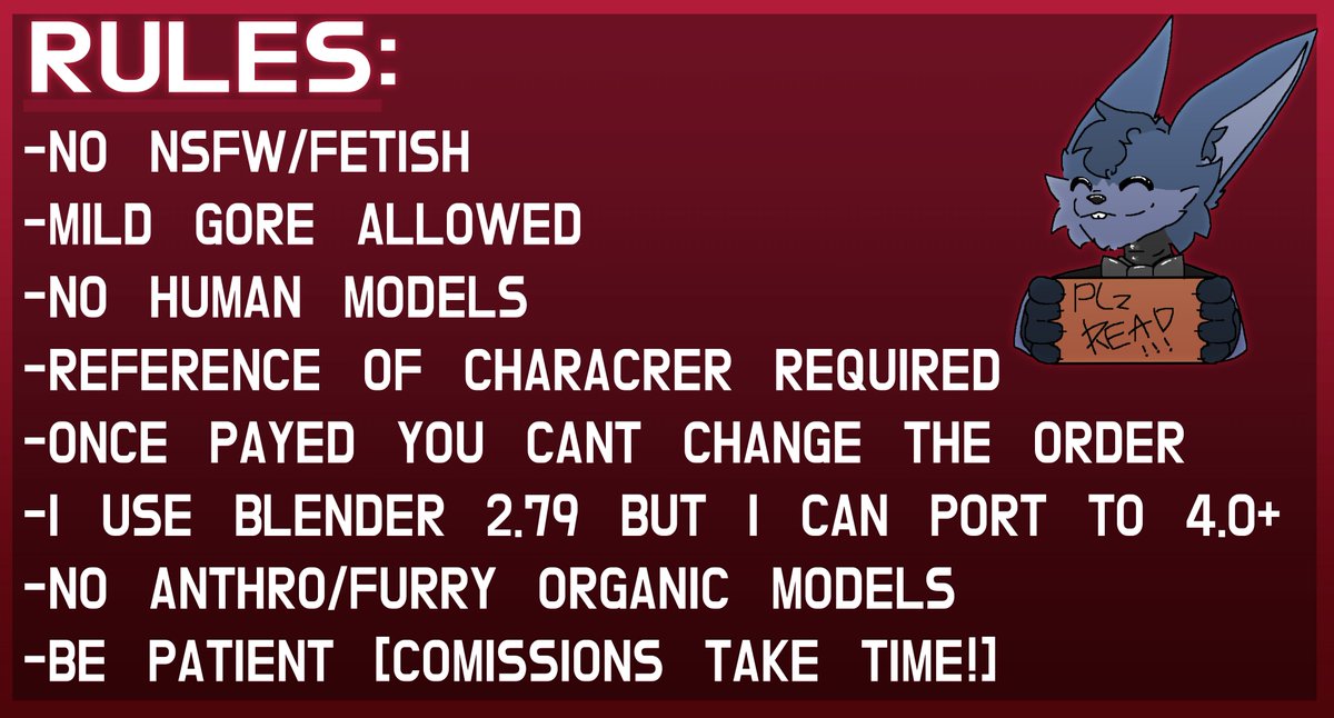 And yes!! here are the new fee tables! with the respective rules I have here
#fnaf #commissionssheet