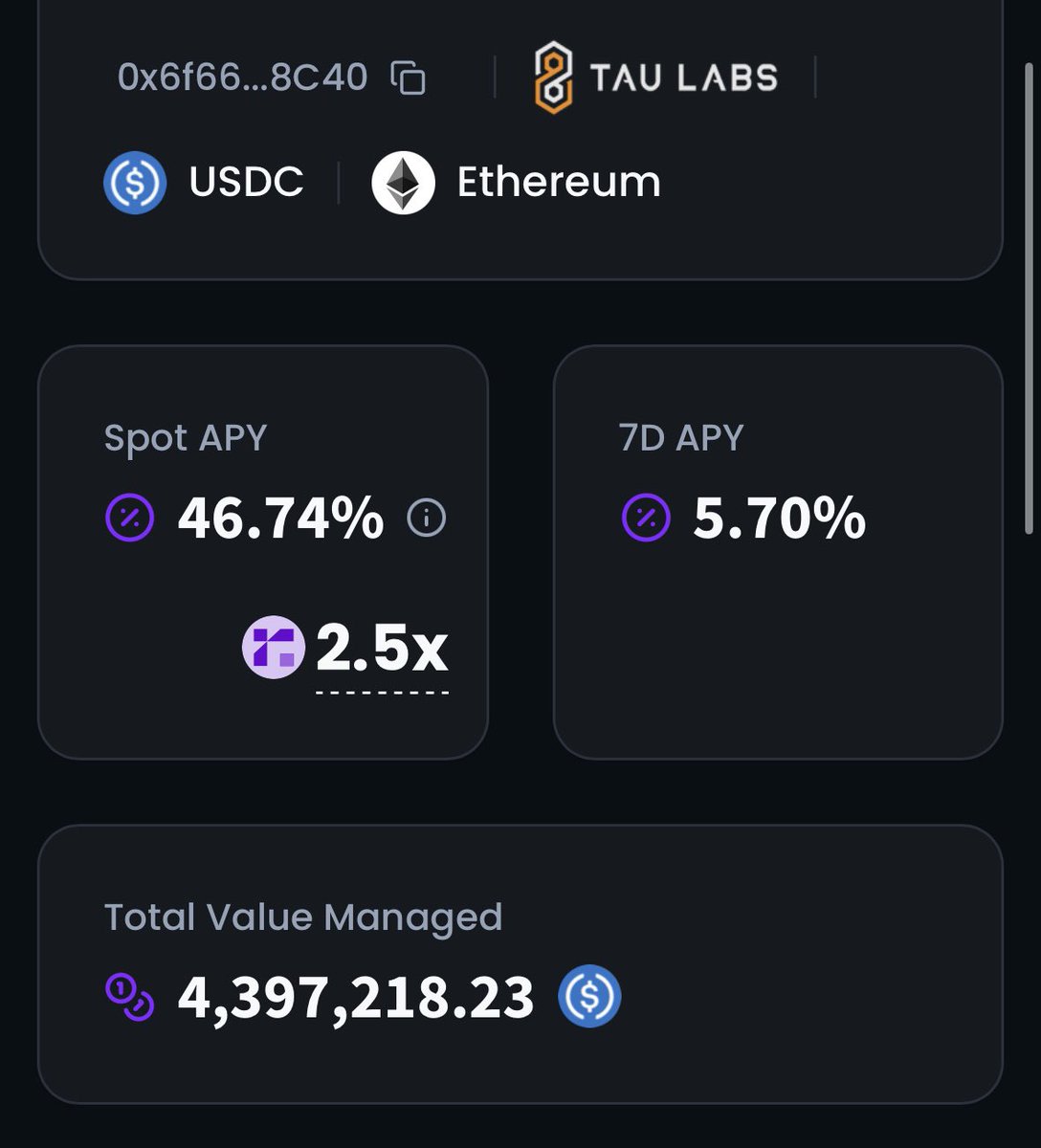 I spy two <a href="/reservoir_xyz/">Reservoir</a> vaults absolutely printing on <a href="/ipor_io/">Fusion (by IPOR)</a> Fusion

One by the protocol the other by <a href="/628Labs/">TAU Labs</a> 

Just in time for a new announcement ⬛️⬛️⬛️⬛️⬛️⬛️⬛️⏳