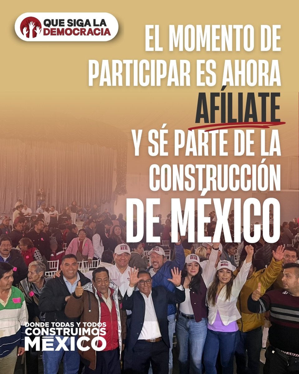 En cada rincón de México hay voces que laten con fuerza, manos que trabajan con esperanza y corazones que sueñan con un país más grande. Ese sueño no se construye solo, se construye contigo.

Hoy es el momento de dar un paso firme, de levantar la voz y de unirte a una familia que