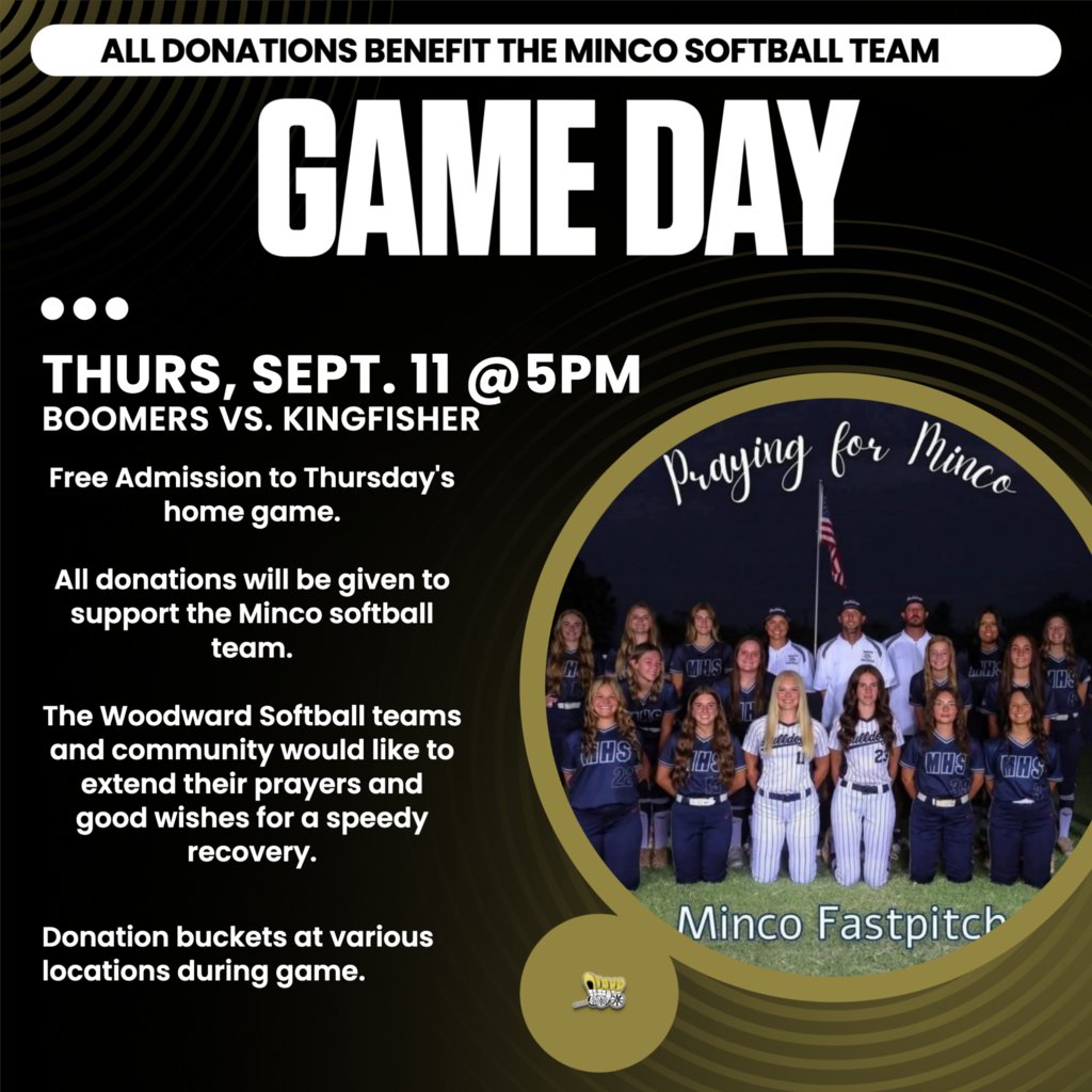 Come out to the Softball game this Thursday and support our Boomer Softball and a good cause. All donations will benefit the Minco Softball team. Lets show that Boomer Spirit!