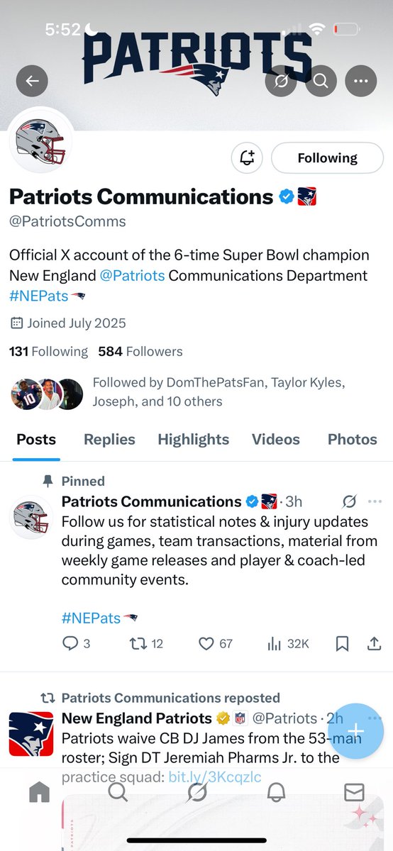 I have more followers than <a href="/PatriotsComms/">Patriots Communications</a>. Big day for the shallow aspects of my personality.