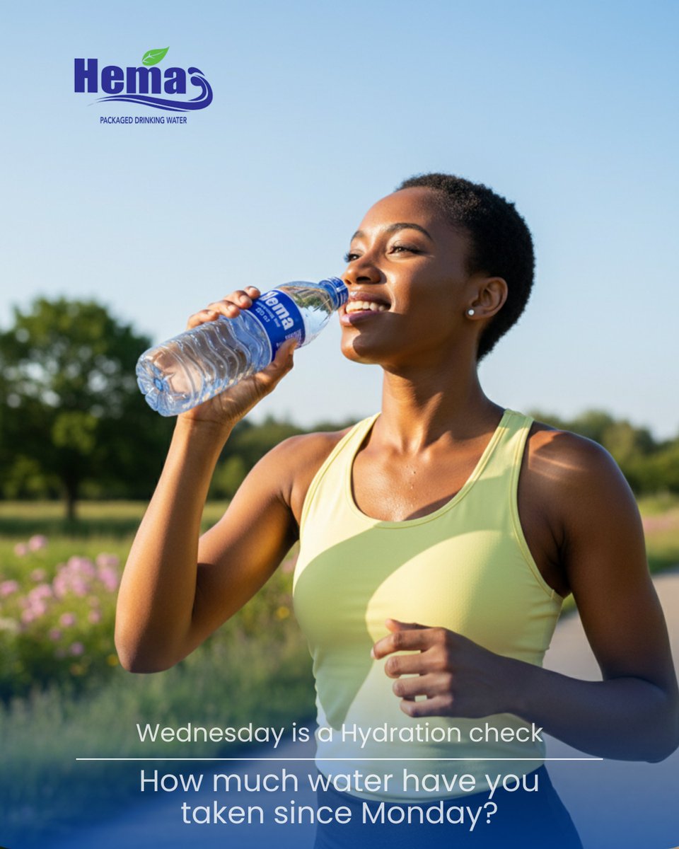 HemaBeverageltd's tweet photo. Have you kept up with your hydration goals since the week started? Grab Hema Water and keep your energy steady.

Halfway through the week! Pause and check your hydration level, are you on track?

If not, Refresh with Hema Water.

#WellnessWithHema #StayHydrated #HydrationCheck #HemaLife