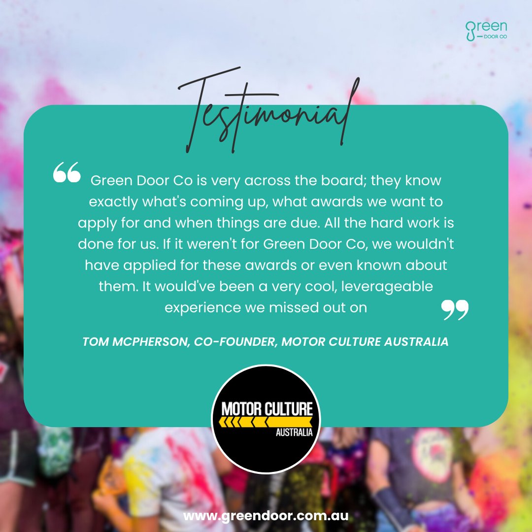 GreenDoor_Co's tweet image. A great testimonial from Motor Culture Australia! 

#ClientSuccess #AwardsPartner #BusinessRecognition #GreenDoorCo #Award #BusinessAwards