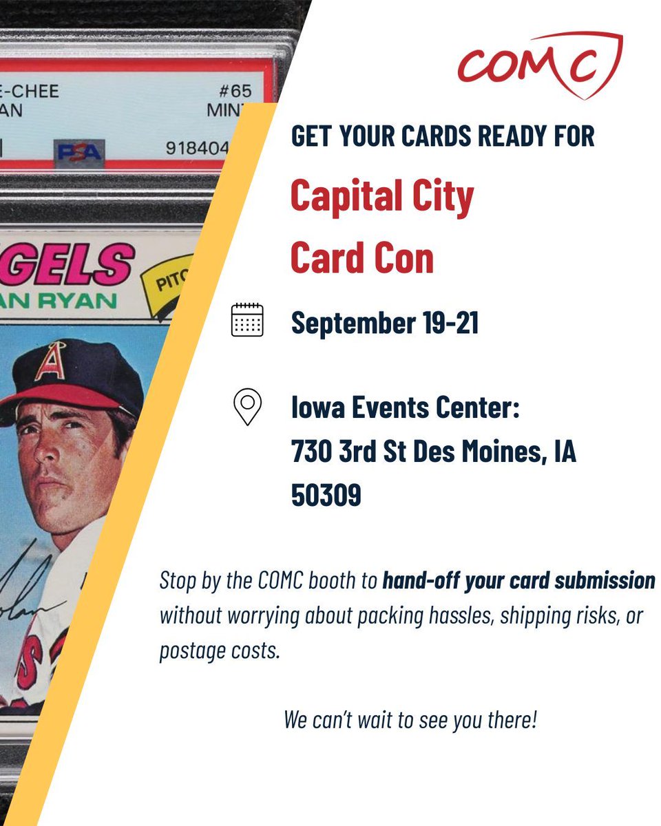 COMC.com - Check Out My Cards (@checkoutmycards) on Twitter photo 💥 COMC will be at the Capital City Card Con (<a href="/CardConvention/">Capital City Card Convention</a>) from September 19-21! Stop by our booth to submit your cards on-site and take advantage of all the benefits of selling through COMC! See you there!
Check out our upcoming show calendar: blog.comc.com/upcoming-card-… 💥 COMC will be at the Capital City Card Con (<a href="/CardConvention/">Capital City Card Convention</a>) from September 19-21! Stop by our booth to submit your cards on-site and take advantage of all the benefits of selling through COMC! See you there!
Check out our upcoming show calendar: blog.comc.com/upcoming-card-…