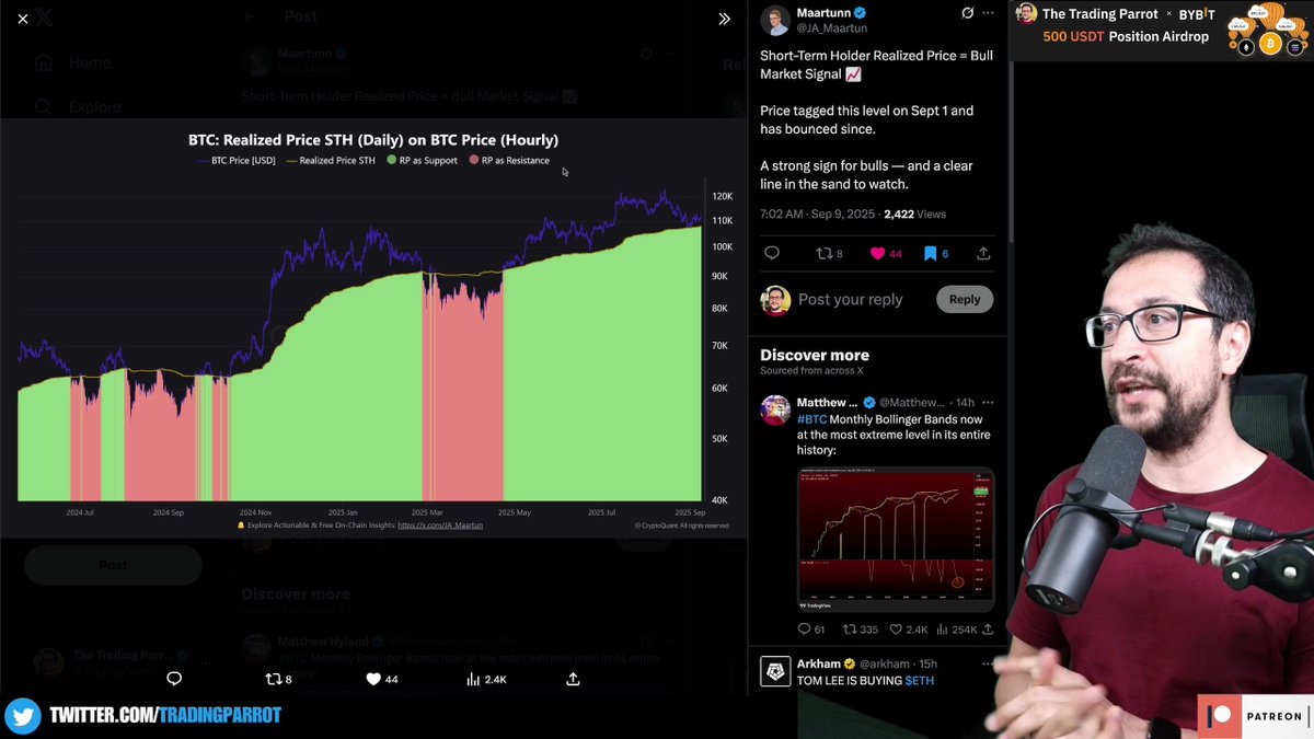 TradingParrot's tweet image. 📊 Bitcoin just kissed the short-term holder realized price - historically a PERFECT buying signal in bull markets! But TTP warns this time might be different with the bear flag setup 🤔 youtu.be/1hDothQBeQY?t=…
#Bitcoin #BTC #OnChainAnalysis #BuySignal #CryptoTA