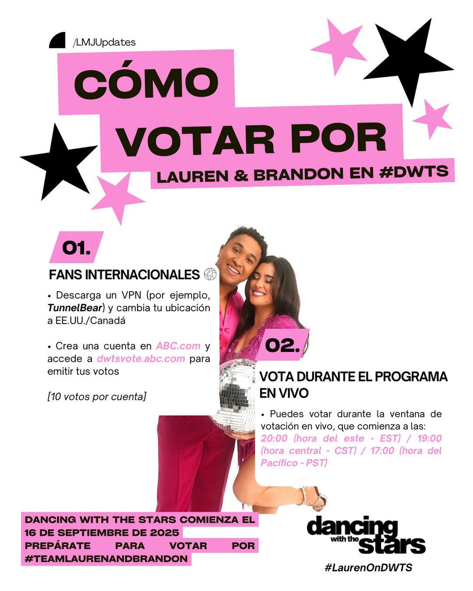 LMJUpdates's tweet photo. Here's the guide in spanish and portuguese for all the international fans

#LaurenOnDWTS https://t.co/OwRyKkHzqx