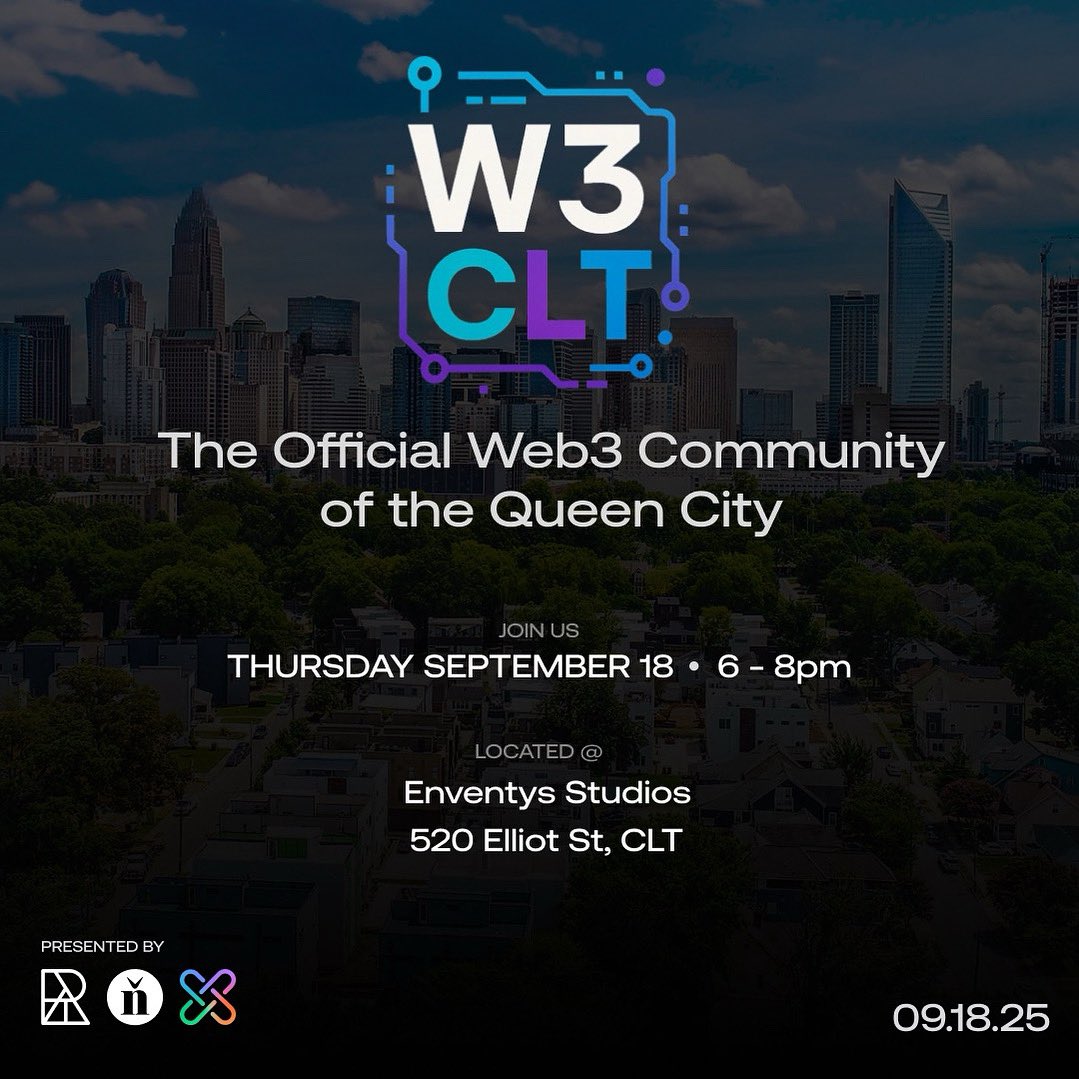 ryanmcney's tweet image. Charlotte, it’s time! 🚀 

The inaugural @W3CLT event is next Thursday, September 18 from 6-8 PM at Enventys Studios.

RSVP today. Space is limited.
app.linxy.live/event/694