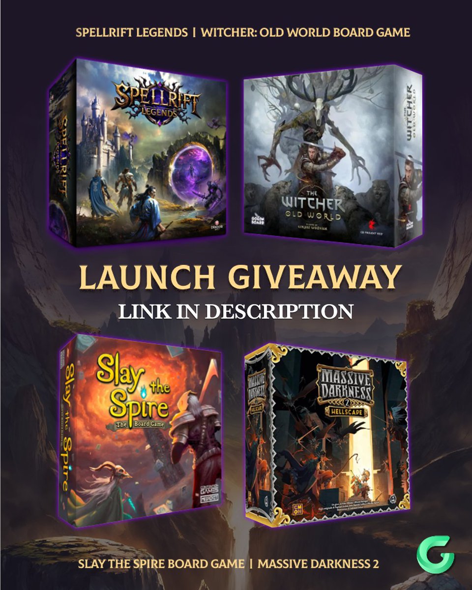 🚨 Don’t miss your chance to win 4 incredible board games! 🚨

🎲 Spellrift Legends
🎲 Slay the Spire: The Board Game
🎲 Massive Darkness 2
🎲 The Witcher: Old World

4 games. 4 ways to gain entries.
Enter now: gleam.io/XfJOA/spellrift

#BoardGames #Giveaway #Tabletop