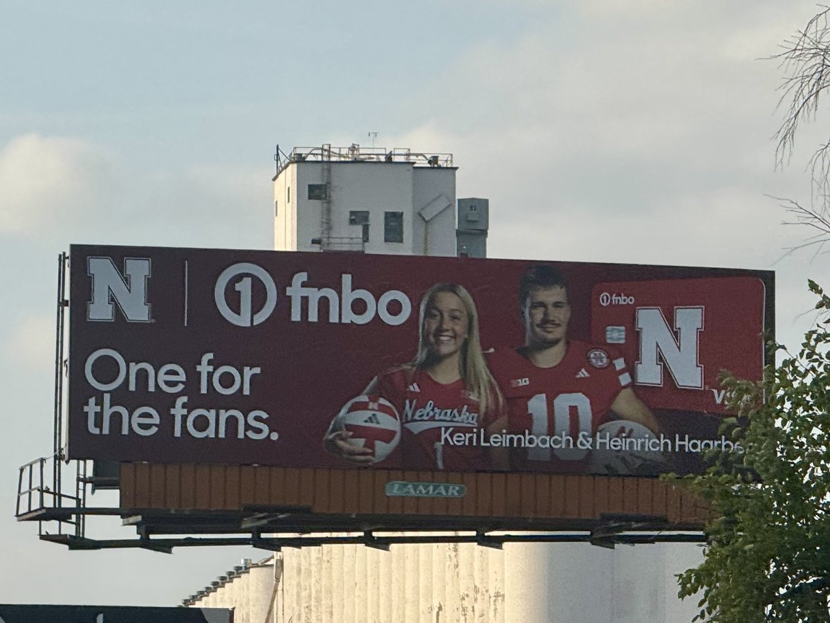 Hadn’t noticed this billboard but it’s gotta be relatively new.

Homegrown Huskers Keri Leimbach and Heinrich Haarberg for FNBO.