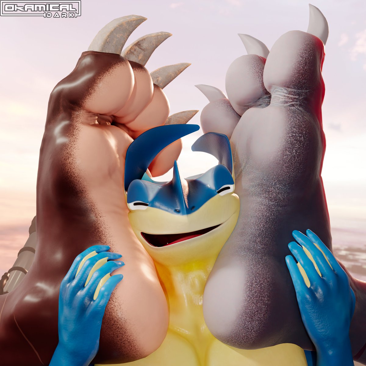 Kaiden Caught in a Foot Sandwich~

Tyrianna and Liz - <a href="/Artsbam_/">Artspam</a> <a href="/Alizea_Skaal/">Tyrianna</a> 
Kaiden by Me