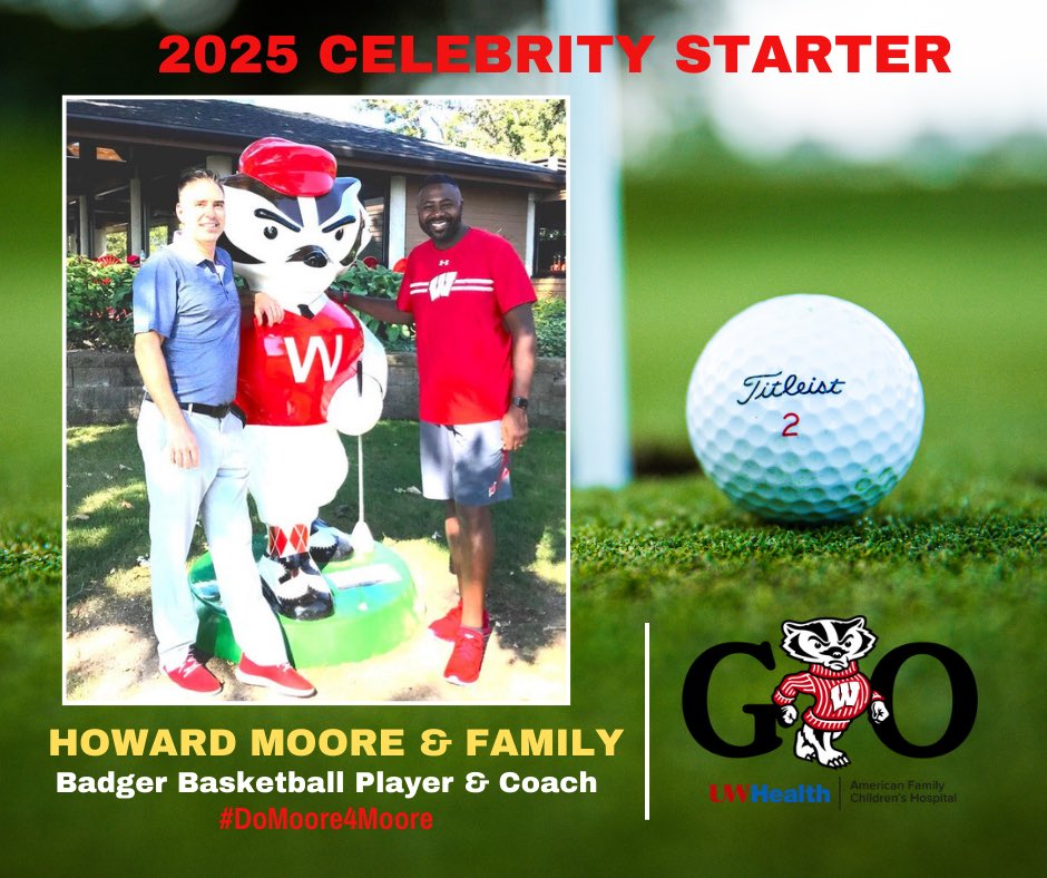 🚨BIG NEWS🚨It is with great honor to announce the 2025 GBO Celebrity Starter - HOWARD MOORE &amp; Family.  Our 29th Annual is 9/19 at <a href="/TPCWisconsin/">TPC Wisconsin</a> supporting <a href="/UWHealth/">UW Health</a> American Family Children’s Hospital &amp; <a href="/buckybadger/">Wisconsin Alumni</a> Student Mascots. 

Donate ❤️‍🩹 greaterbuckyopen.com