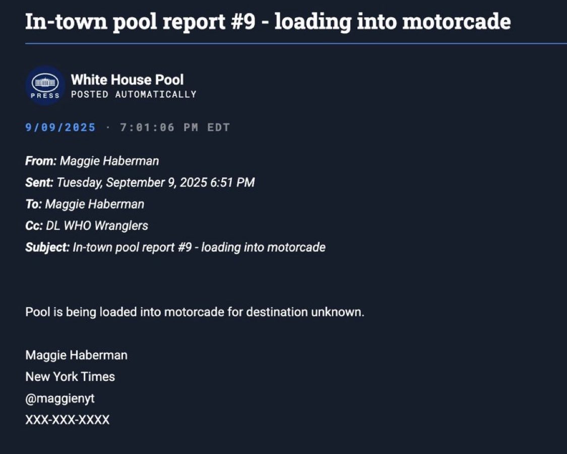 🚨 BREAKING: President Trump has unexpectedly put the White House press pool in a motorcade, and POTUS is now on the move to an unknown destination.