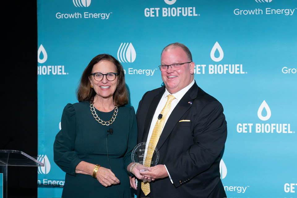 Today, NEB Chairman <a href="/jantenbensel/">jan tenbensel</a> presented Nebraska's <a href="/SenatorFischer/">Senator Deb Fischer</a> with <a href="/GrowthEnergy/">Growth Energy</a>'s “Fueling Growth” award. We thank Sen. Fischer for her continued efforts to support the #ethanol and biofuel industries.