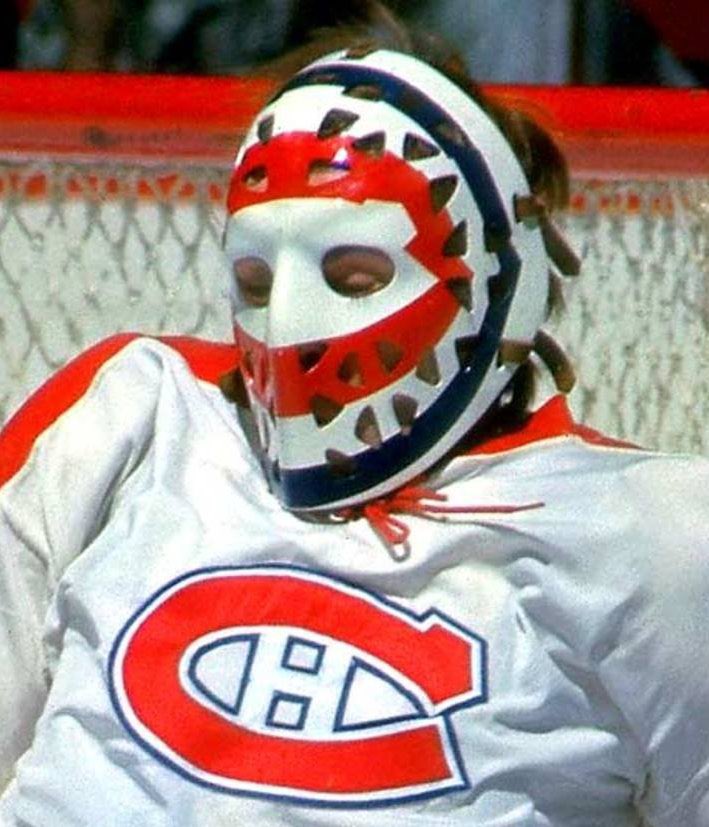 Fun Fact: Many of you already know this.. but.. yes, the colours of Ken Dryden's mask look like a "target", but they're also detailed like the "C" in the Habs logo, very cool. It's hard to see from the cheap seats, or from in front of our tv's back then.. a mask of greatness.
