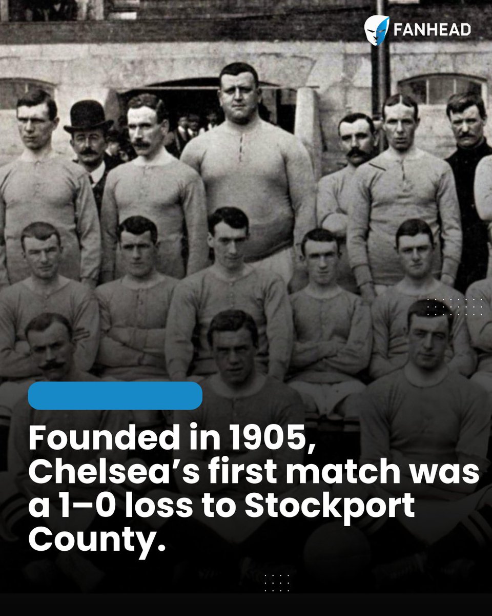 FanZealOne's tweet photo. Founded in 1905, Chelsea’s first match was a 1–0 loss to Stockport County. 

Humble beginnings!

#FanHead https://t.co/UhkHho66mA