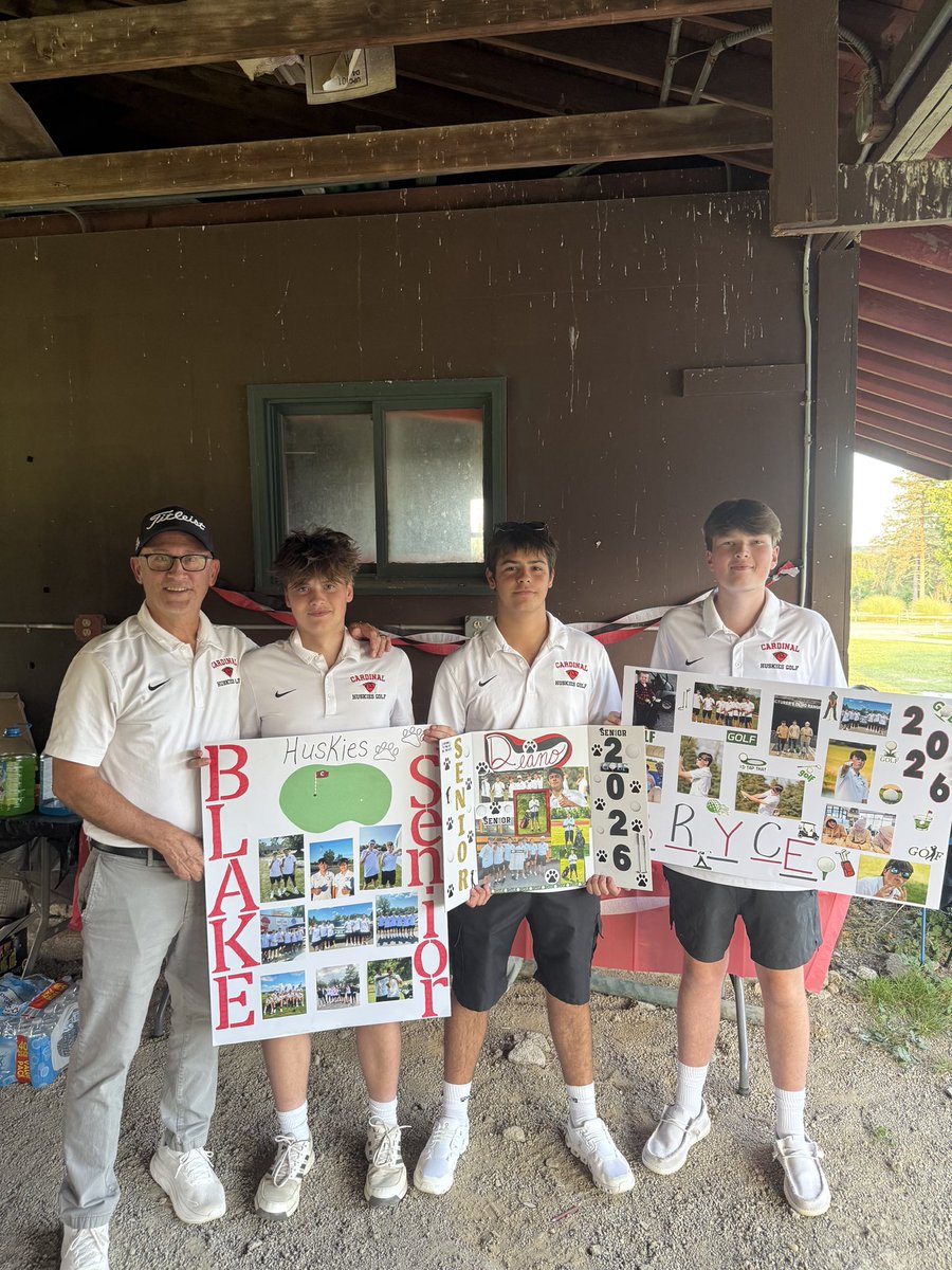 CardinalHSGolf's tweet image. Senior Night win vs Windham!  Thank you Blake, Bryce &amp;amp; Deano.  Three cornerstones of an amazing 4 year run for the Huskies.  Been an honor to know them since they were 8 &amp;amp; see the young men they have become.  Congrats Seniors! @cardinalhuskies @CLSD_Huskies