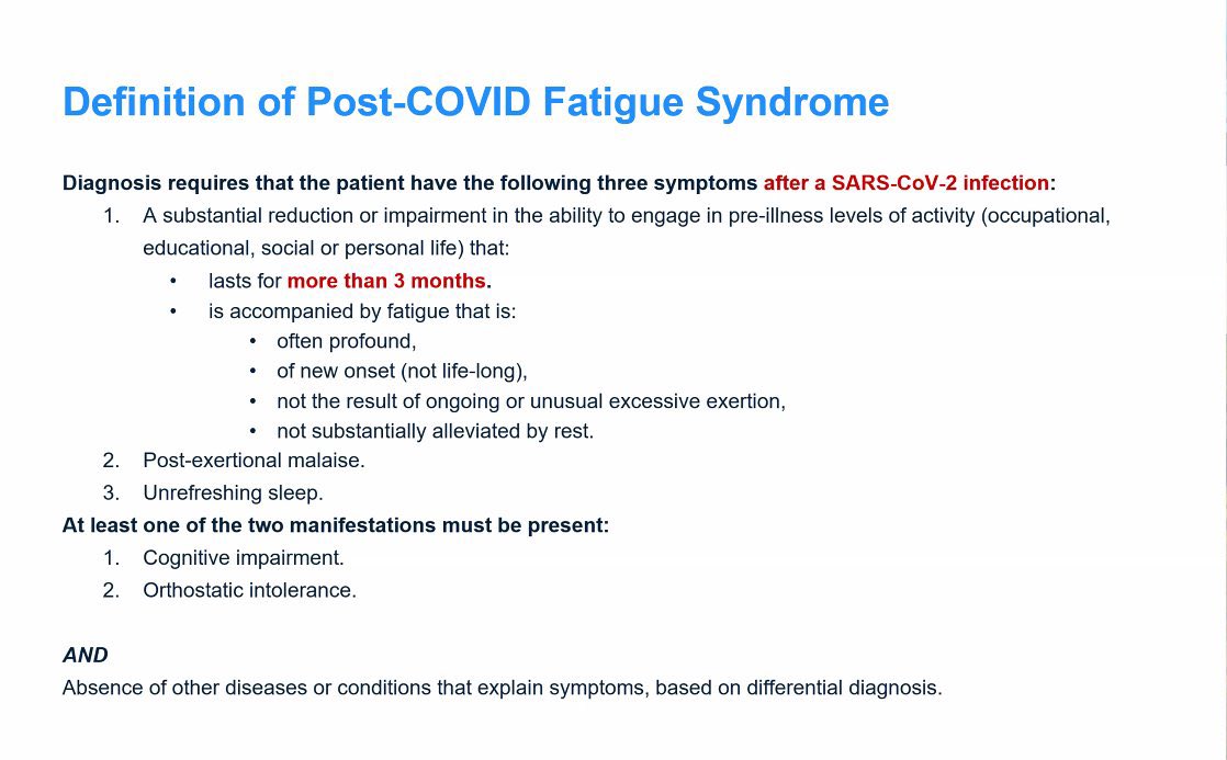 twoShaws's tweet image. Disturbing🔥: Slide shown on day 1 of 2025 NIH Recover TLC workshop. “Definition of Post-Covid Fatigue Syndrome”.
PEM is required (!) but NIH calls it “Post-Covid Fatigue Syndrome” - just like they changed M.E. to “chronic fatigue syndrome”. Why isn’t it “Post-COVID M.E.”?‼️