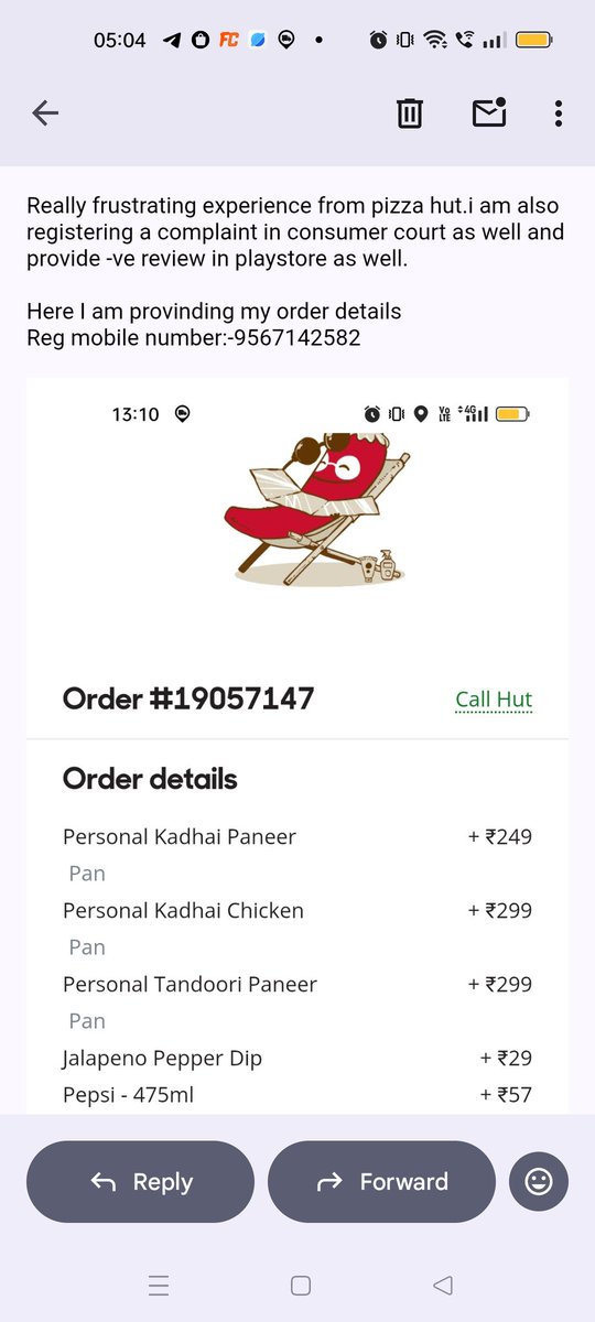 RafeequeRinas's tweet photo. Yesterday I faced an issue with delivery,and there is no reply from customer service as well.....worst pizza app https://t.co/9uoJy9Igws