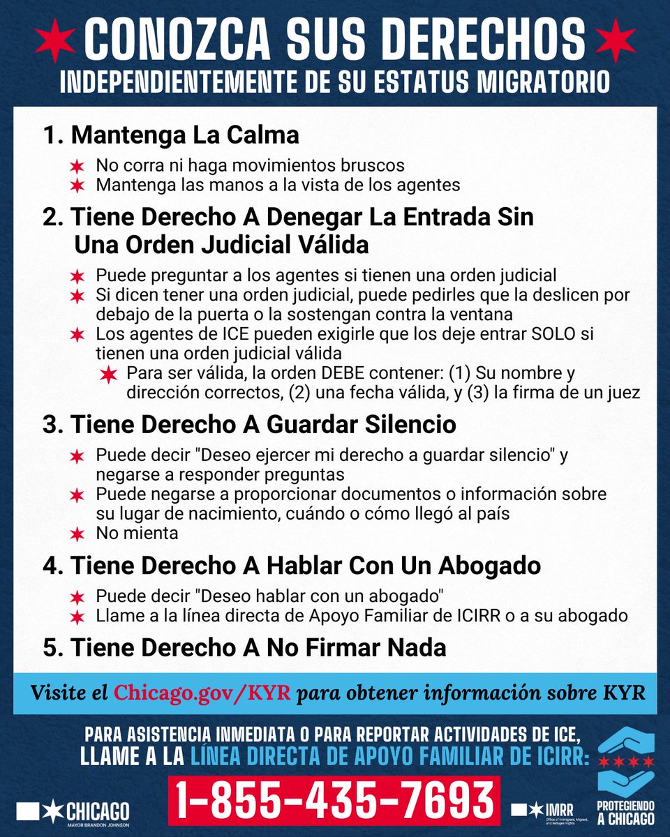 Know Your Rights, Chicago. Protect yourselves and protect each other.  To learn more, visit Chicago.gov/KYR
