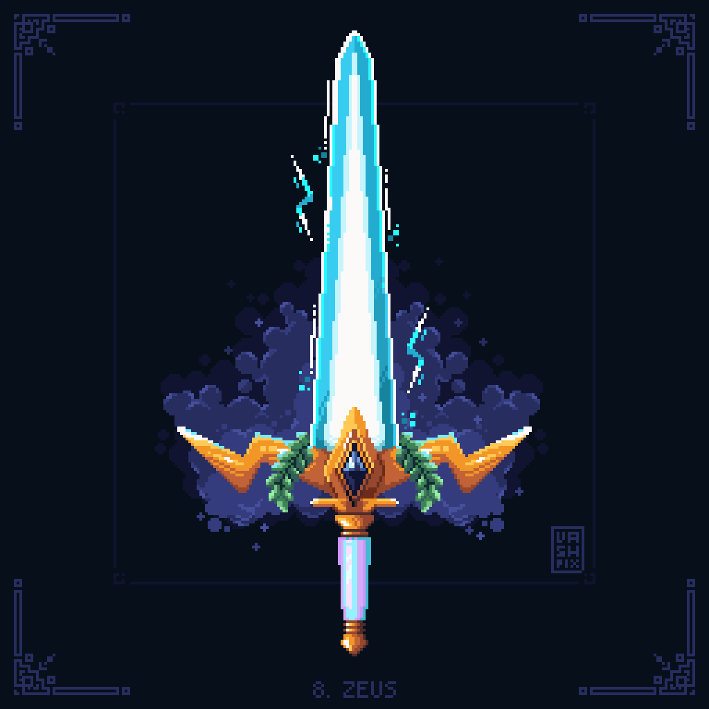 Vashpix's tweet photo. #swordtember 

7. Time
8. Zeus
9. Griffin

#swordtember2025 #pixelart #ドット絵 https://t.co/loam5GiDWG