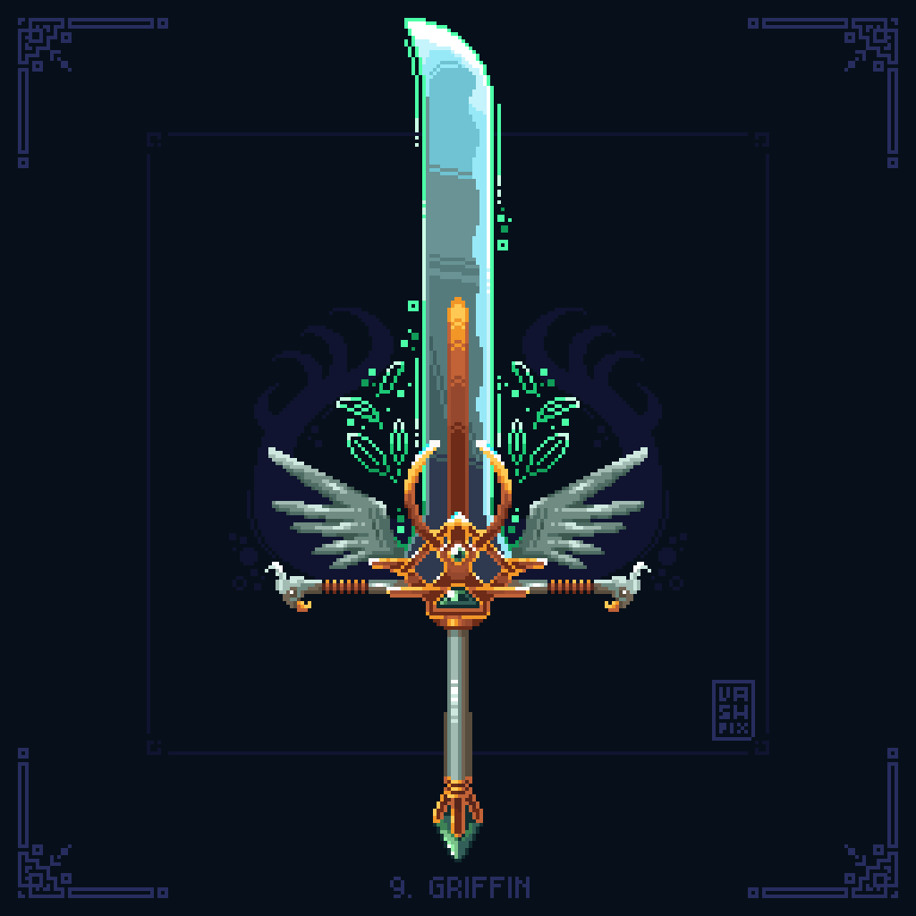 Vashpix's tweet photo. #swordtember 

7. Time
8. Zeus
9. Griffin

#swordtember2025 #pixelart #ドット絵 https://t.co/loam5GiDWG