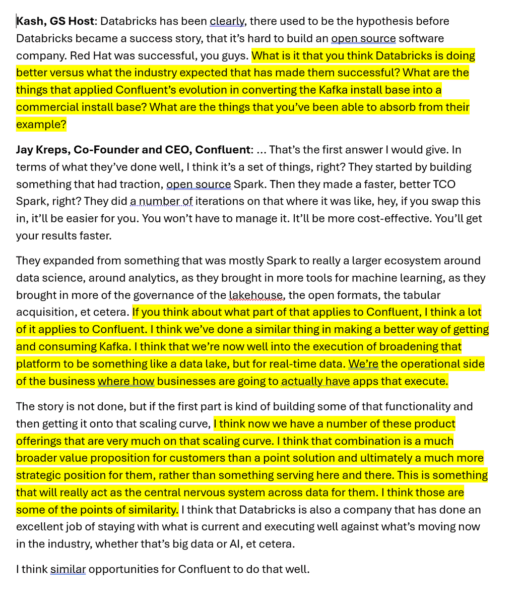 KeningYe26924's tweet photo. @confluentinc $CFLT many more investors will be super excited if Confluent can execute against a trajectory similar to that of Databricks!

$SPY $QQQ #data #cloud #stream #ai #agent #saas #Infrastructure #scalingup #tableflow #Kafka #realtime #flink #processing #analytics #iceberg #platform https://t.co/tSBHwpeG3T