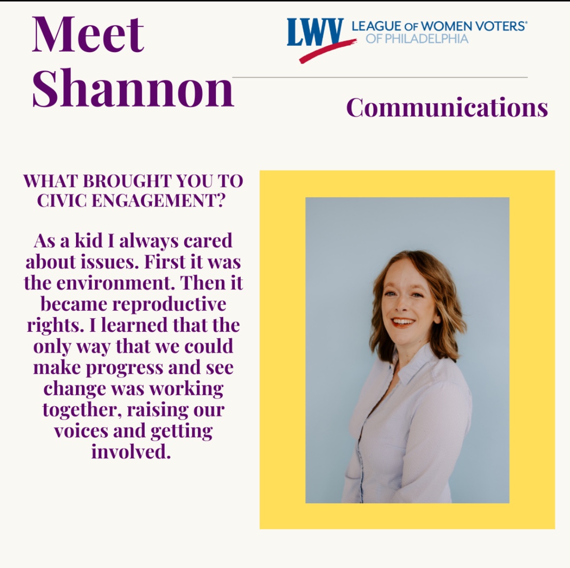 Meet our communications chair, Shannon