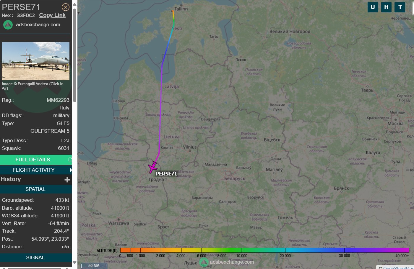 O C-37B da AMI MM62293 com call sing PERSE71 durante a missão que resultou na derrubada dos drones russos. 