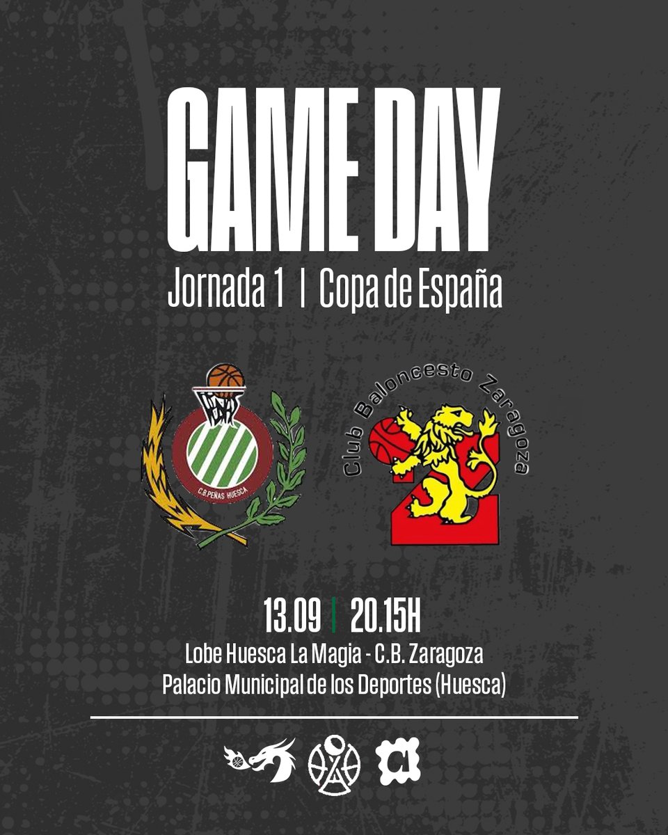 🏀 Arranca la Copa España con DERBI aragonés: <a href="/CBPHuesca/">C.B. Peñas Huesca</a>  – <a href="/cbzaragoza/">Club Baloncesto Zaragoza</a> .
📍 Huesca | ⏰ 20:15h
¿Quién se lleva el primer duelo de la temporada? 🔥
🎨 Cartel obra de Aldara (<a href="/AldaraEsteban/">Aldara</a> )