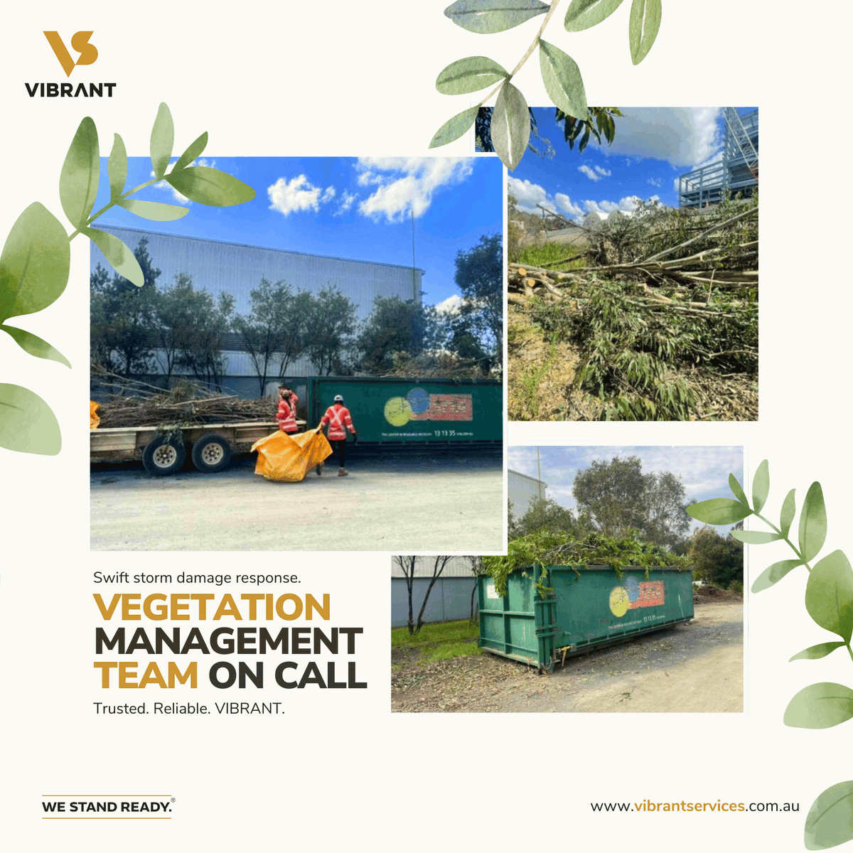 🌳⚡Our Vibrant Services Vegetation Management Team (VMT) were back in action last week in QLD, tackling storm-damaged trees at a new client site. The team’s quick response and effective work ensured safety was restored!

#VIBRANT #ClientFirst #StormResponse #WeStandReady