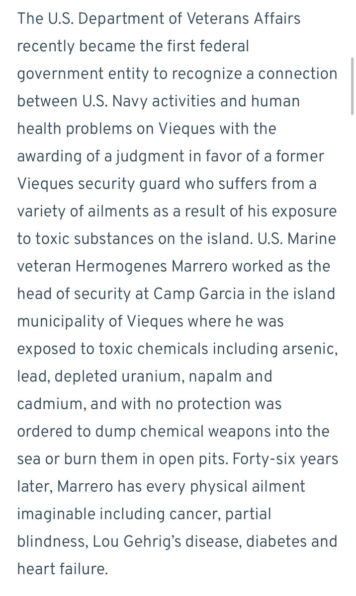 You don’t put troops on a toxic munitions dump.

Six months ago the VA admitted Navy bombings poisoned Vieques — A Marine exposed to arsenic, lead, napalm &amp; depleted uranium is 100% disabled.

Thune &amp; Wicker- add the Vieques Recovery Act to the NDAA THIS WEEK.

#Justice4Vieques
