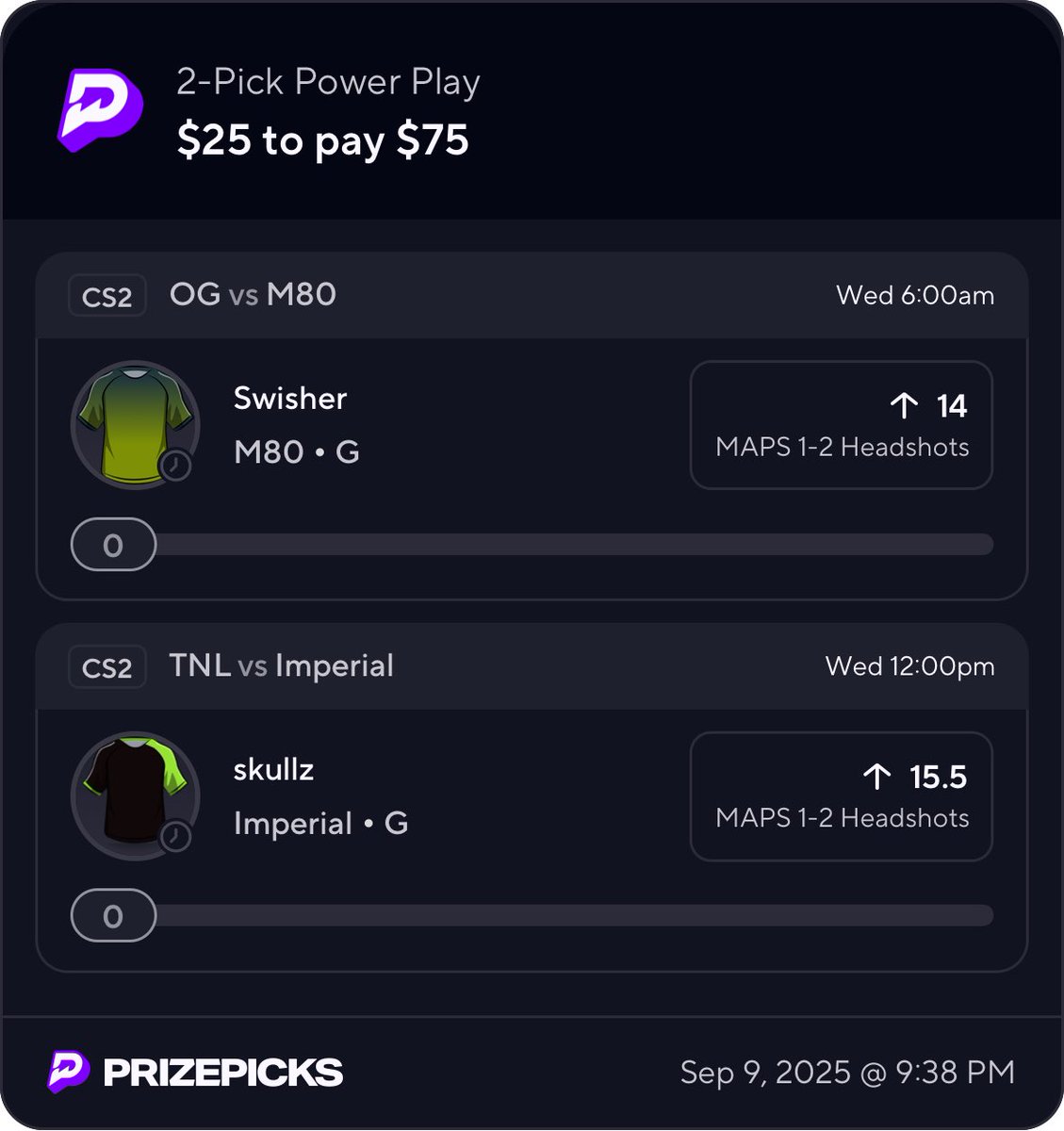 👾 Esports Ladder Challenge 👾

Step 1: $25 —> $75 👈🚨
Step 2: $50 —> $150  
Step 3: $100 —> $300

3. Simple. Steps.

Climb, we will.