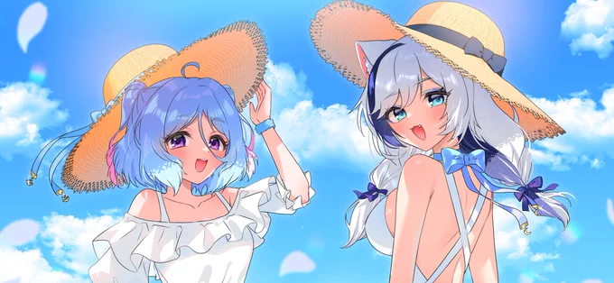 【commission】 RheaさんとBeruさんのイラストを描かせていただきました!白ワンピース&amp;麦わら帽子は正義