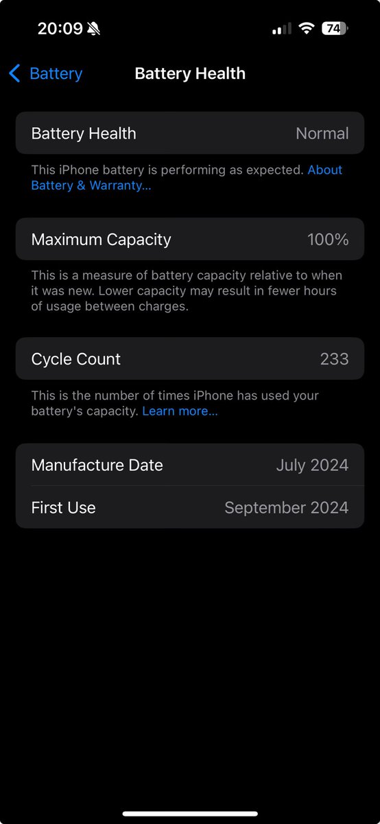TheShortGuyZac's tweet photo. @MencariKonten @kylecoolky @dictionaryhill @Jon4Lakers Purchase my iPhone 16 the day after it came out. Battery still at 100% capacity… https://t.co/PnbRxO7ECT