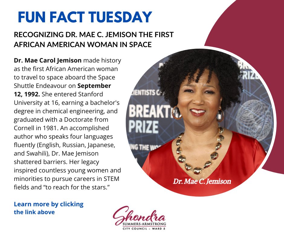 This week’s blood moon had us all looking skyward. It’s the perfect moment to honor Dr. Mae Jemison-the first African American woman in space-whose historic journey reminds young women everywhere that the stars are within reach. More about Dr. Jemison👇mailchi.mp/shondraarmstro…